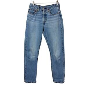 Levi's 501 Blue Embroidered Button Fly Jeans Made in Cambodia Size 26x30